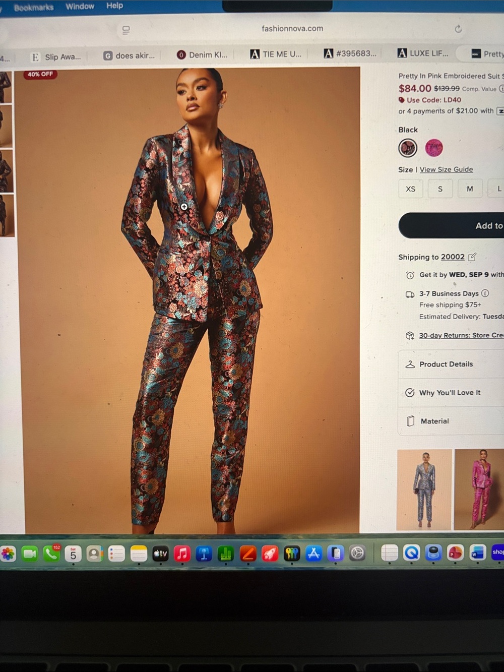 Fashion Nova Metallic Floral Pantsuit - Black with Teal & Copper Floral
